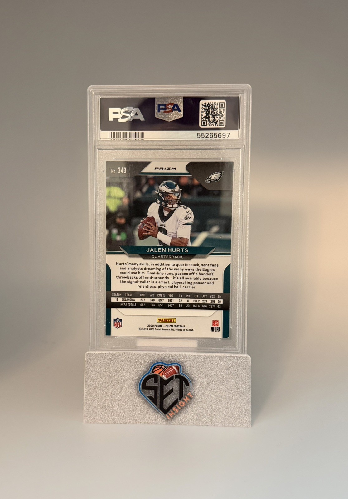 2020 Panini Prizm - Rookie Jalen Hurts #343 Red Ice Prizm (RC) PSA 8 view 2