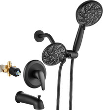 Matte Black Tub Shower Faucet Set with 6-Mode Handheld Spray  Trim Kit