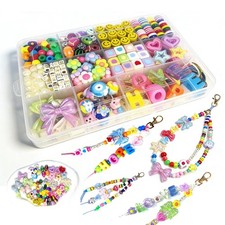 DIY Bead Keychain Making Kit, 440 PCS Craft Supplies with 6 Keychains, Acryli...