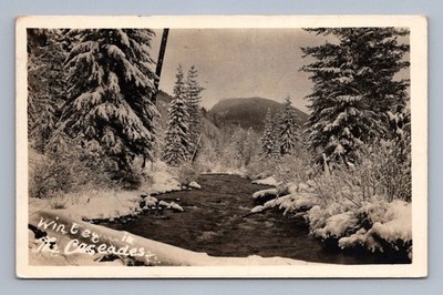 Antique Washington Postcard CASCADES Mountains Winter Scene 1910s Rppc