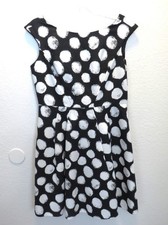 Eliza J Dress Sz 12 Black White Dots Belt Sleeveless Fit & Flare Knee Length