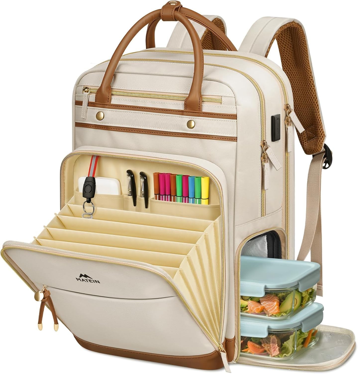 MATEIN Work Bag with Lunch Compartment Detachable, 15.6 Inch Laptop M, Beige
