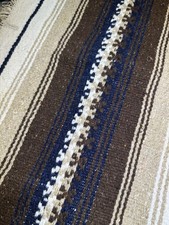 Tan Gold Brown Mexican Yoga Serape Fringed Throw Blanket 84" x 60" Stripes