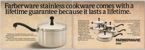 Farberware Cookware Stainless Steel Kitchen Kidde Lifetime 1987 Print Ad