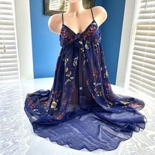 VTG Y2K VICTORIA'S SECRET GOLD LABEL FLORAL SHEER NIGHTGOWN THIGH SLIT SZ S