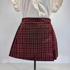 Wild Fable 90s Y2K Dark Academia Burgundy Plaid Pleated Kilt Mini Skirt Size S