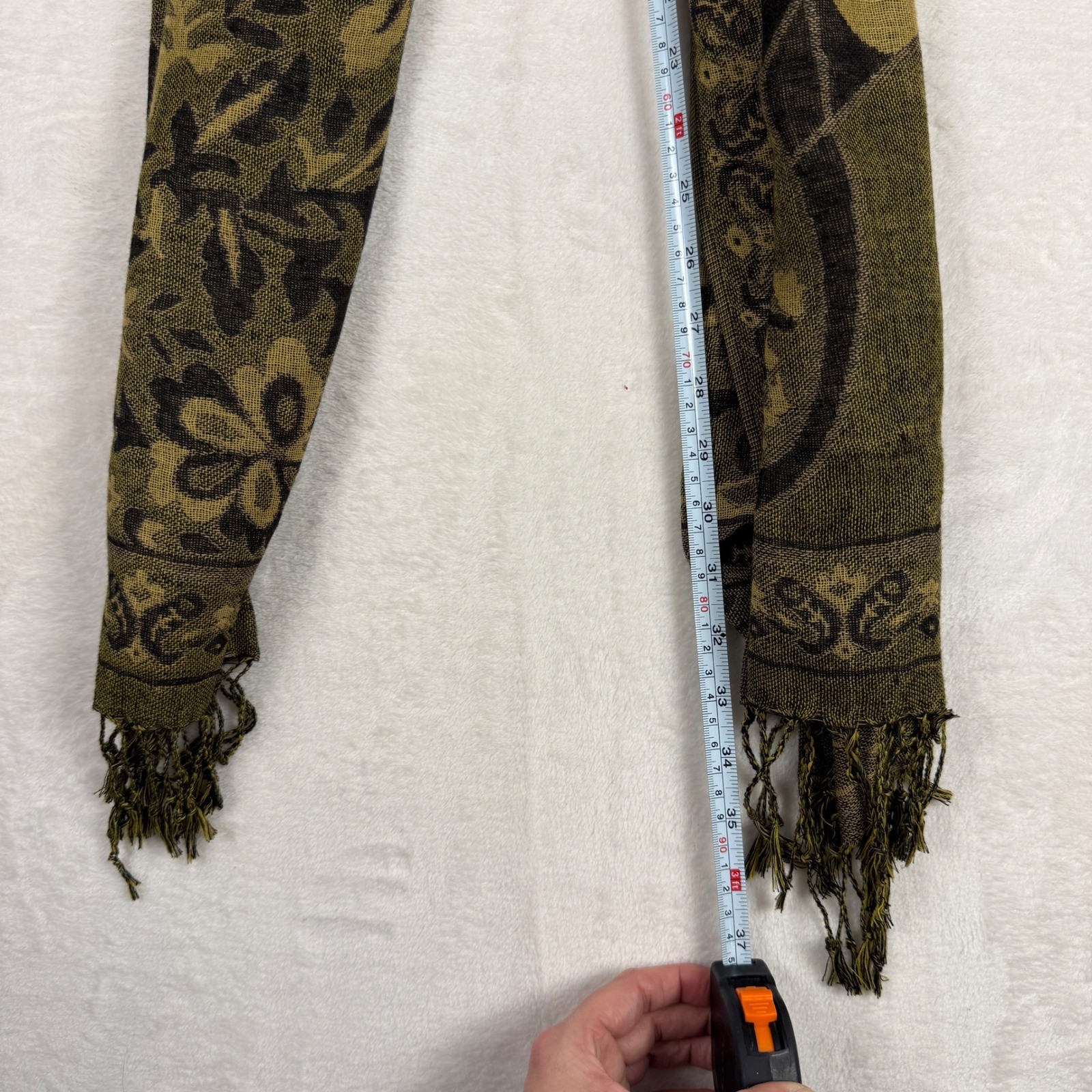 Luxury Pashmina Silk Blend Scarf Shawl Wrap Gold Black Paisley Floral Tassel