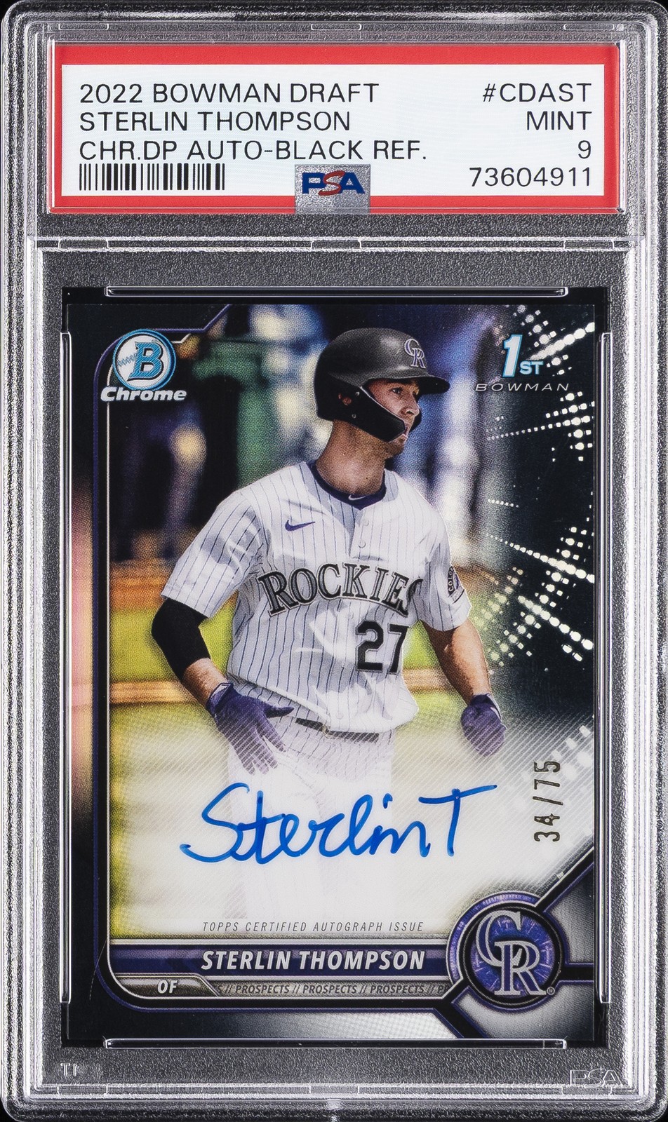 2022 BOWMAN DRAFT CHROME DRAFT PICK AUTOS STERLIN THOMPSON 34/75 PSA 9 AUTO