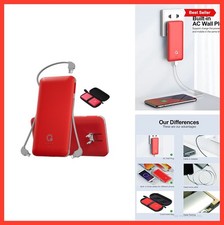 Portable Charger 10000mAh Power Bank USB C Built In Cables AC Wall Plug Slim 4