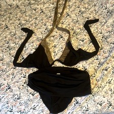 VENUS Women  s Black Solid 2-Piece Bralette High-Waist Bikini 8 DD Lined