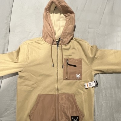 Zoo York Beige Brown Fleece Hooded Full Zip Hoodie Chest Pocket Men's Size S 