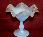 Vintage Blue Opaline Pedestal Compote Diamond Cut Pattern Gold Rim Jeweled