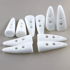 10pcs White Color Resin Toggle Buttons Horn Tooth Shape Two Holes for Duffel ...