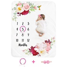Baby Monthly Milestone Blanket Girl - Floral Newborn Month Blanket Personaliz...