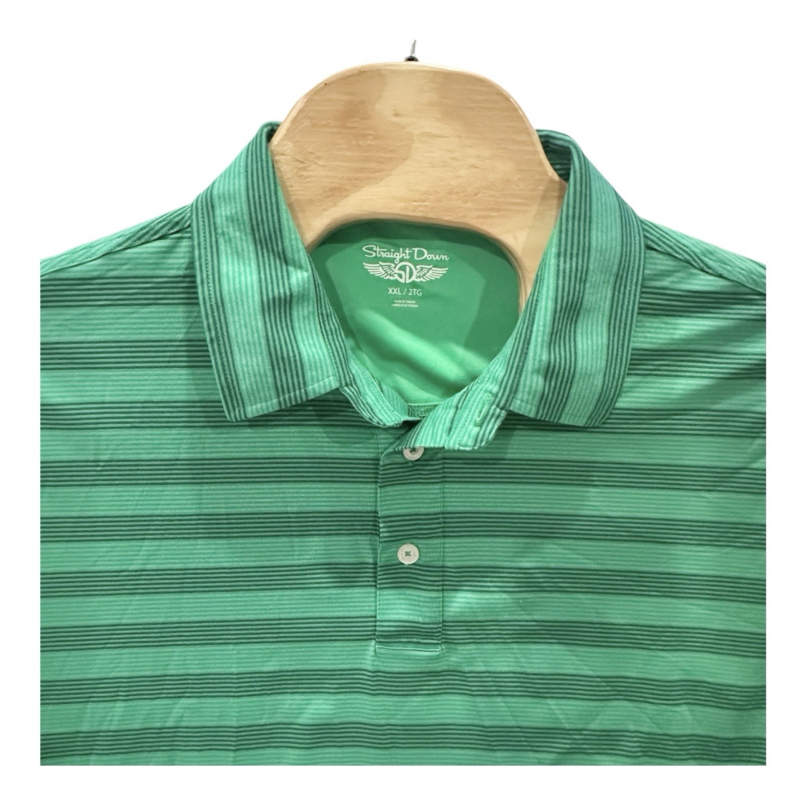 Straight Down Performance Green Striped Golf Polo… - image 1