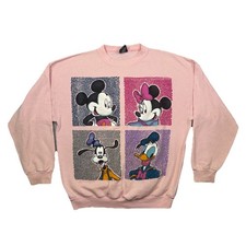 Vintage 90s Mickey Unlimited Sweatshirt Minnie Mickey Goofy Donald Large Pink