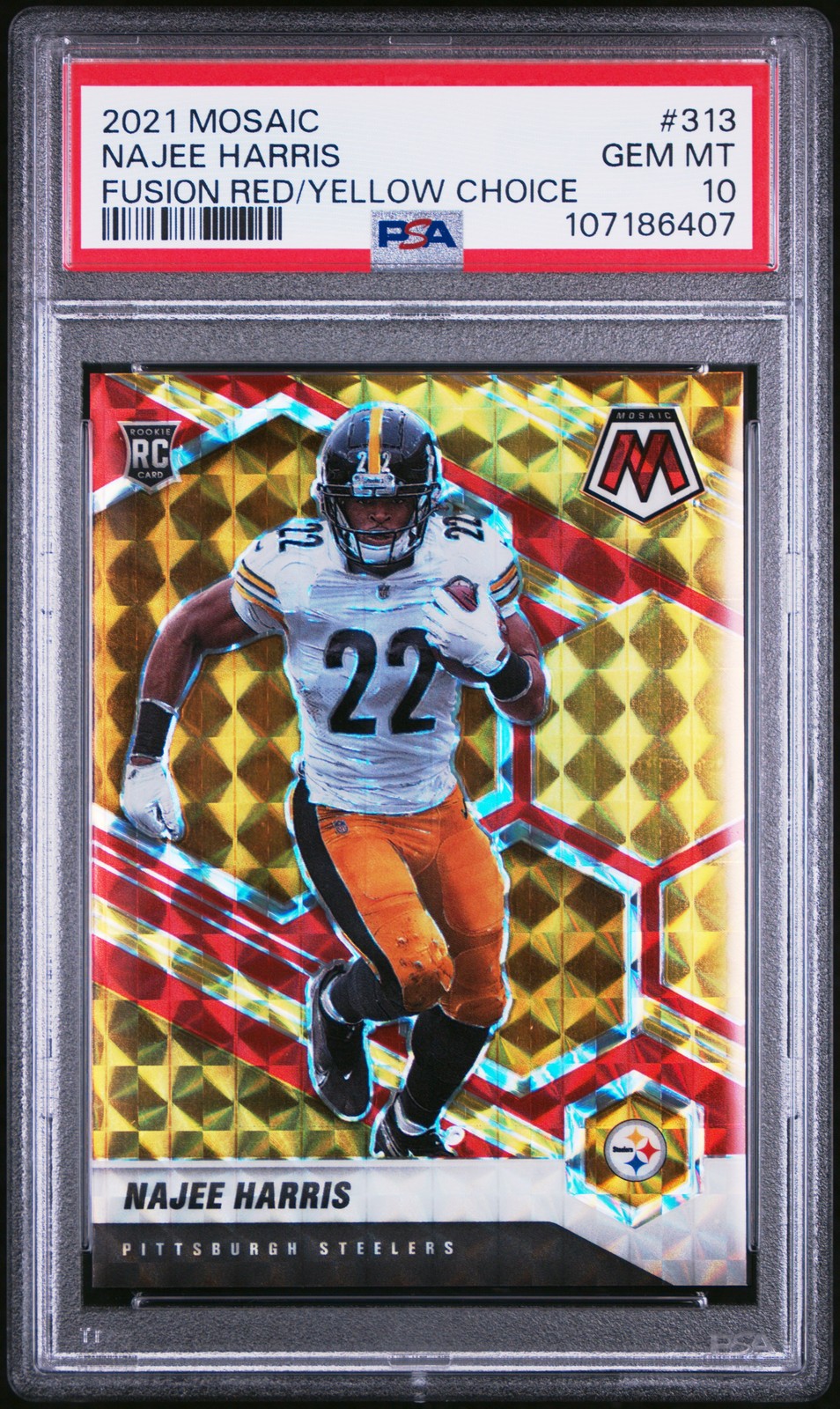 2021 PANINI MOSAIC FUSION RED/YELLOW CHOICE #313 NAJEE HARRIS 24/80 PSA 10