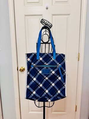 MARC BY MARC JACOBS CHECKERED NYLON WITH LEATHER STRAPS SHOPPER TOTE BAG