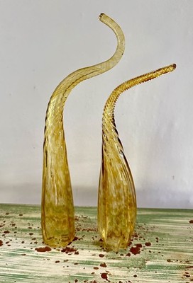 Paar Vintage Murano Glas Skulpturen. Mundgeblasenes Bandwirbel 13 Zoll
