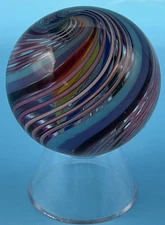 44.5 mm Handmade Ribbon Core Art Glass Marble Purple/ Twirl Rainbow Center Large