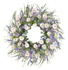24Inch Daisy Flower Wreaths Wreath with Green Eucalyptus Leaves and Purple