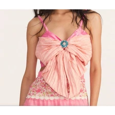 Love Shack Fancy NWT Vima Bow Top Cherry Blossom Pink Size 2