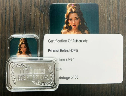 Sexy! Princess Bells Flower 1 Oz .999 Silver Color Art Bar With COA Mintage 50
