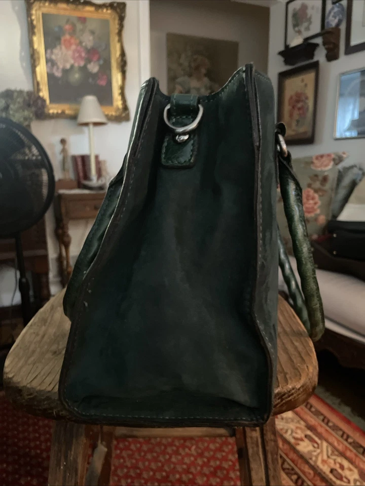 Patricia Nash Leather Primrose Dark Green Brushed Italian Nubuck Satchel - Image 2 of 4