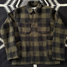 UNIVERSAL WORKS Wool Lumber Jacket (OLIVE GREEN & BLACK CHECK, size MEDIUM)