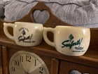 Vintage Seaforth Heather Shaving Mug Pair Milk Glass Barber Advertising Cups