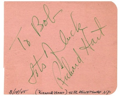 RICHARD HART ACTOR AUTOGRAPH ON ALBUM PAGE 1945