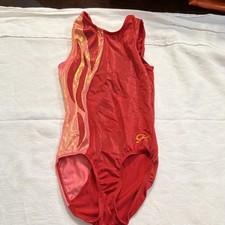 Girls Kids Red Sleeveless Asymmetric Design Performance Dance Leotard Costume