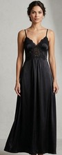 Vtg Shadowline Crisscross Back Nightgown Full Slip Dress Black Lace S/P USA