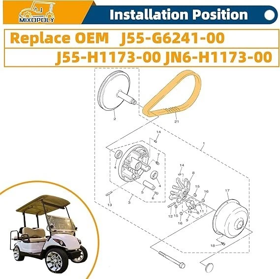 Reemplazo de correa de generador de accionamiento y arranque para carro de golf para Yamaha G2, G5, G8, G... Foto 3 de 4