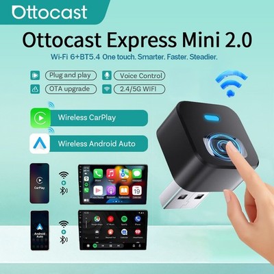 2in1 Ottocast Wireless CarPlay Adapter+AndroidAuto Dongle USB Plug＆Play w/Button