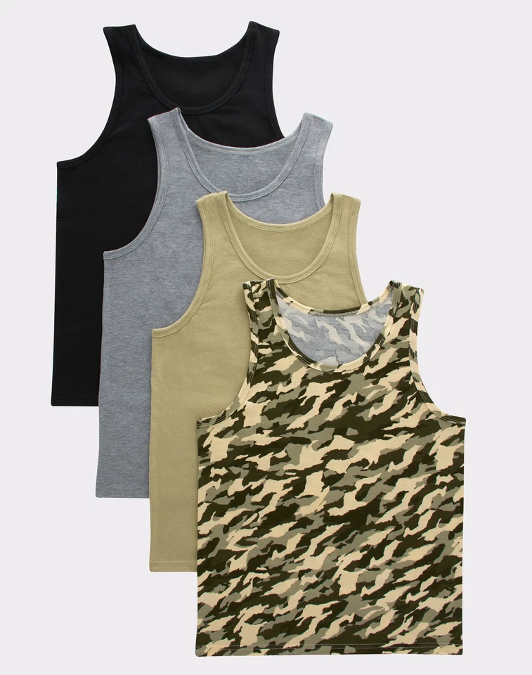 Paquete de 4 camisetas sin mangas Hanes originales para niños camufladas y colores surtidos talla S-XL