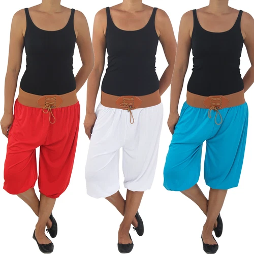 Aladin Bemuda Capri 3/4 Shorts Hüft Hose Sommerhose Pluder Pump Haremshose 