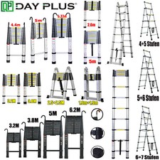 Alu Teleskopleiter ausziehbar 3m-6m Höhe Anlege- Klappleiter 150kg Belastbarkeit