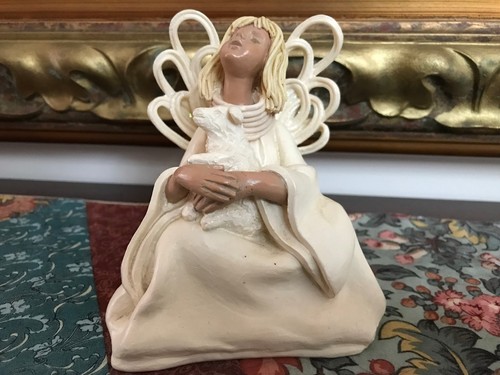 Wings of Tranquility ANGEL with LAMB Sheep Statue Figurine 2004 Samaco 4.5 inch - Picture 2 of 7