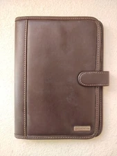 Franklin Covey Planner Binder Cover Brown Faux Leather 9.5x7" Snap Strap Closure