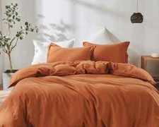 400TC Washed Cotton Duvet Cover Cinnamon Boho Bedding Set Queen/King Size