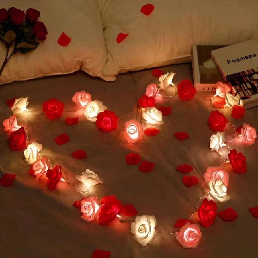 Cadena de luces LED de espuma rosa flor | Linterna a batería para San Valentín Foto 3 de 4