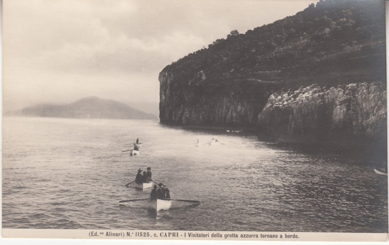 Capri, ITALY. Visitors of the Blue Cave Return on Board. Grotta Azzurra Vintage 