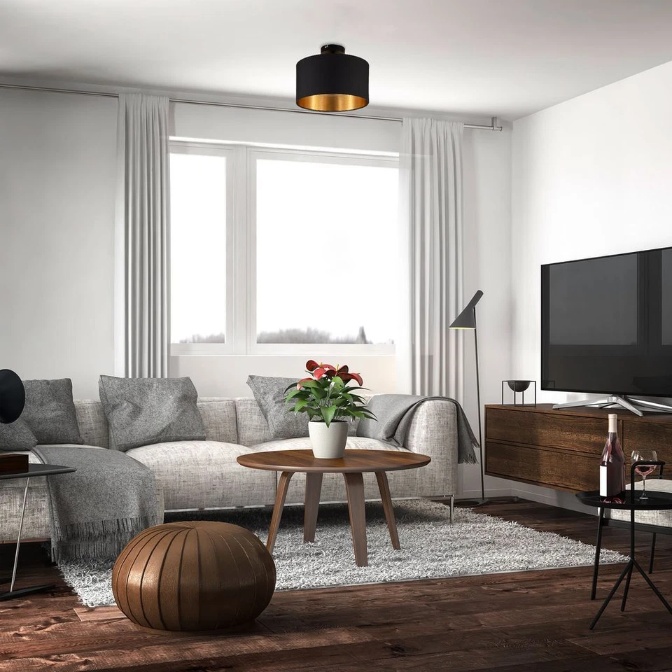 Plafonnier tissu noir-or E27 Ø30cm plafonnier luminaire moderne salon chambre - Photo 2/4