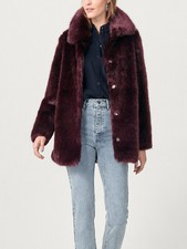 New Ladies Ellos Sweden Wine-red Mirabelle Faux Fur Winter Jacket Coat Size 8-16