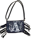 💥 Girl's Black Fringe Silver A Handbag Crossbody Purse New Monogram Bag Initial — photo 1