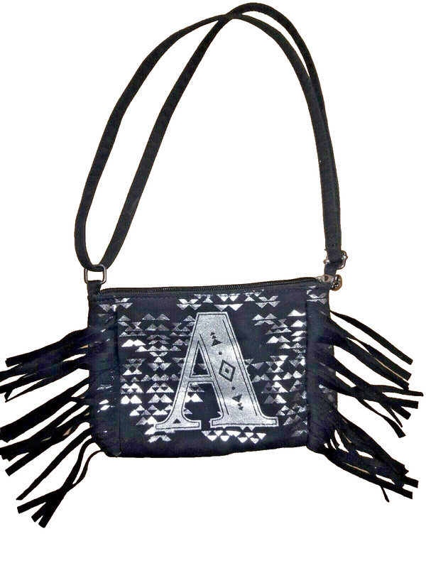 💥 Girl's Black Fringe Silver A Handbag Crossbody Purse New Monogram Bag Initial