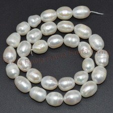 Natural 11-12MM White South Sea Freshwter Baroque Rice Shaped Pearl Loose Beads