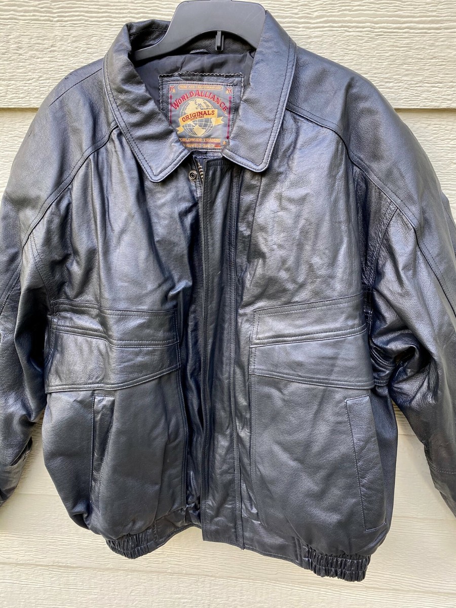 VINTAGE WORLD ALLIANCE MEN'S LEATHER BOMBER JACKET - SIZE VINTAGE WORLD ALLIANCE MEN'S LEATHER BOMBER JACKET - SIZE