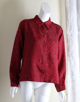 Chico's Größe 1 M Rot Funky Art-To-Wear Blumen Leicht Asiatisch Jacke Luxus